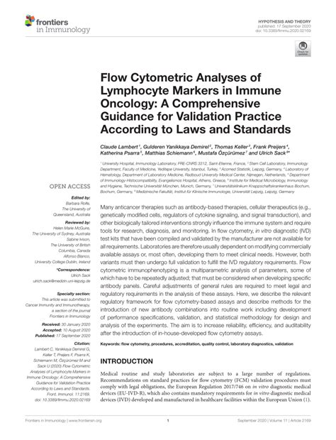 Flow Cytometric Analyses of Lymphocyte Markers in Immune .